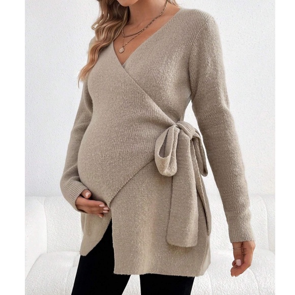 Maternity Comfy Wrap Tie Sweater Top - Picture 3 of 6